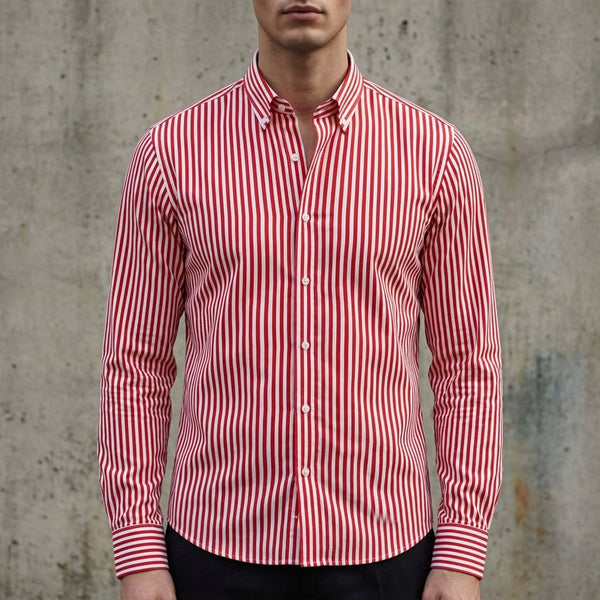 Męska koszula w paski zapinana na guziki-Shirts for men-Olave