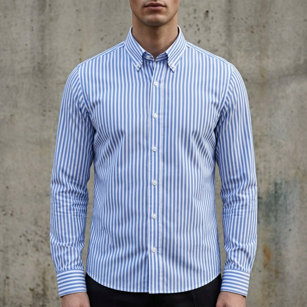 Męska koszula w paski zapinana na guziki-Shirts for men-Olave