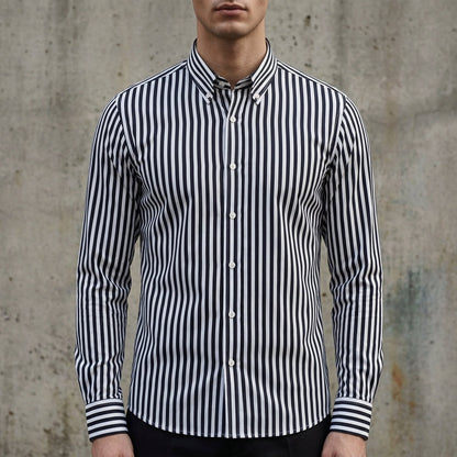 Męska koszula w paski zapinana na guziki-Shirts for men-Olave