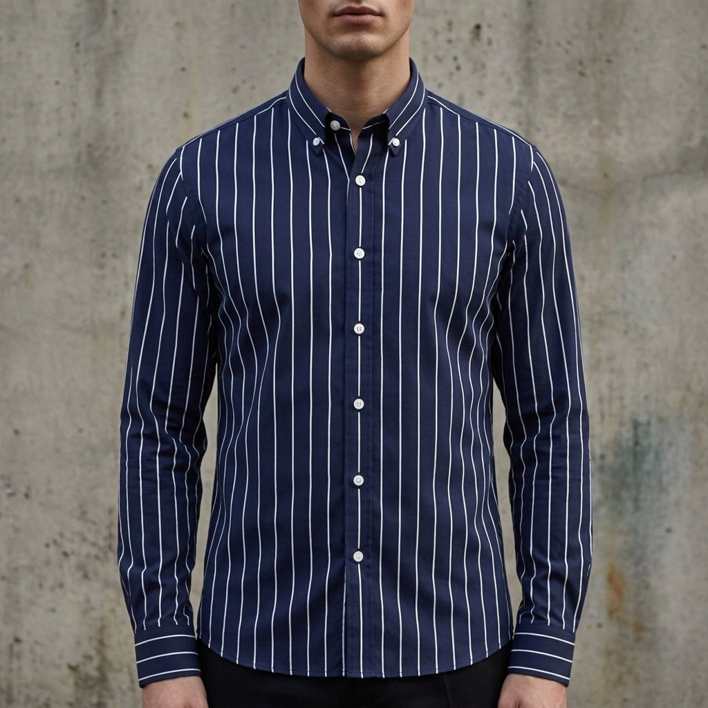 Męska koszula w paski zapinana na guziki-Shirts for men-Olave
