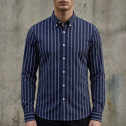 Męska koszula w paski zapinana na guziki-Shirts for men-Olave