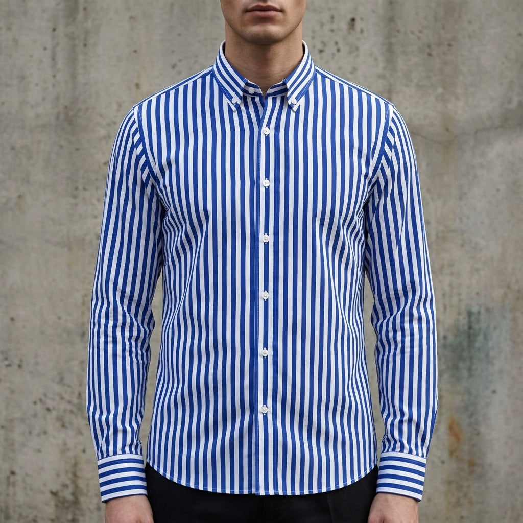 Męska koszula w paski zapinana na guziki-Shirts for men-Olave