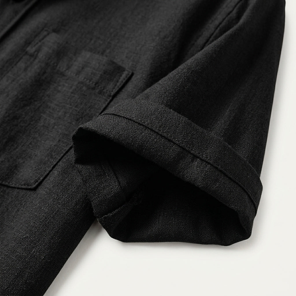 Męska koszula z krótkim rękawem i stójką-Shirts for men-Olave