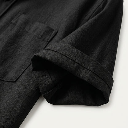 Męska koszula z krótkim rękawem i stójką-Shirts for men-Olave