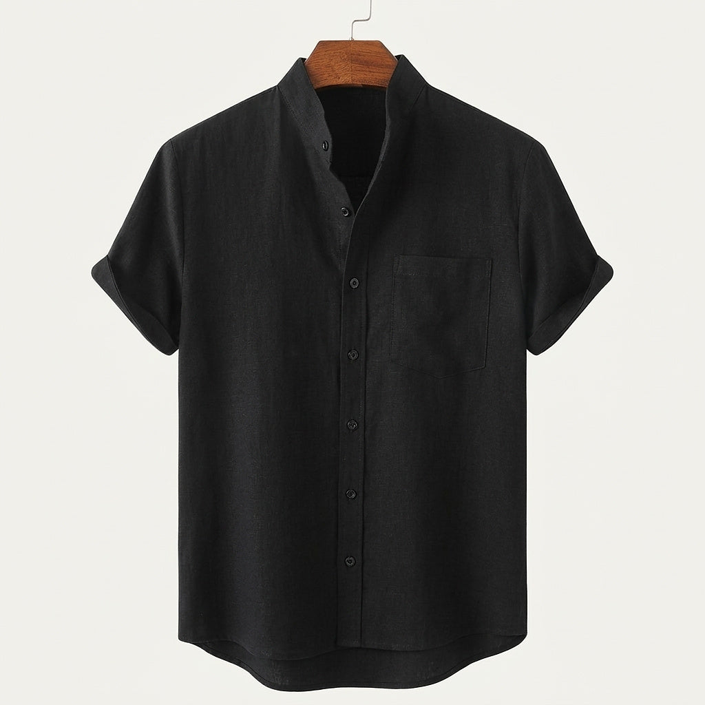 Męska koszula z krótkim rękawem i stójką-Shirts for men-Olave