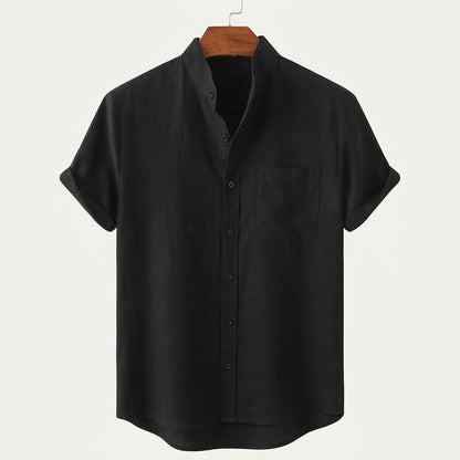 Męska koszula z krótkim rękawem i stójką-Shirts for men-Olave