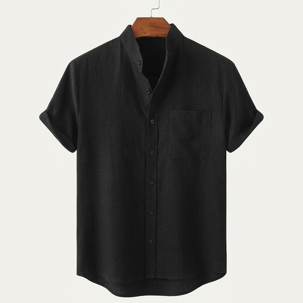 Męska koszula z krótkim rękawem i stójką-Shirts for men-Olave