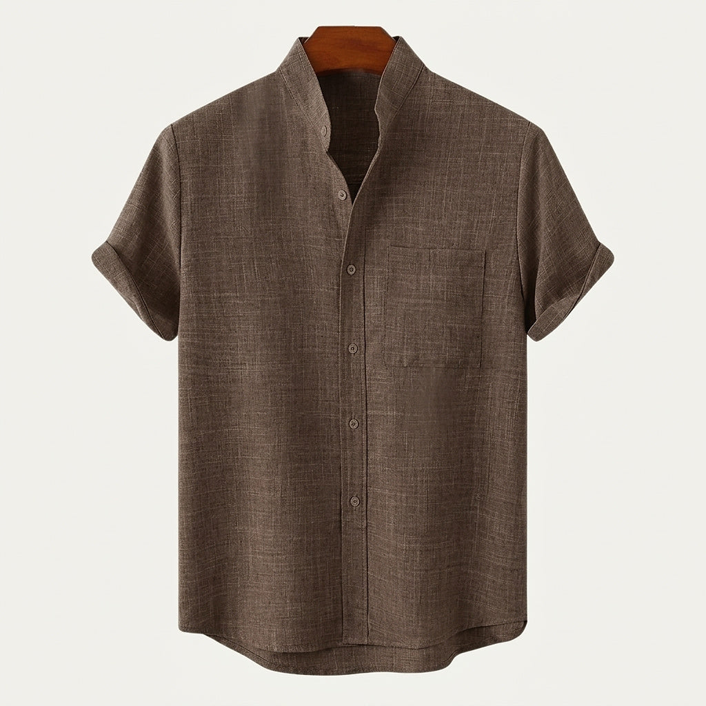 Męska koszula z krótkim rękawem i stójką-Shirts for men-Olave