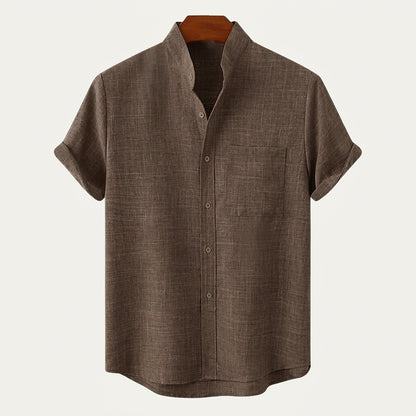 Męska koszula z krótkim rękawem i stójką-Shirts for men-Olave