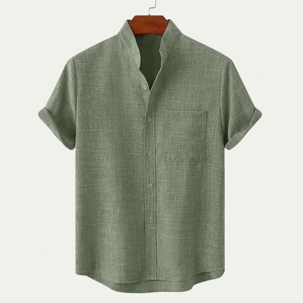Męska koszula z krótkim rękawem i stójką-Shirts for men-Olave