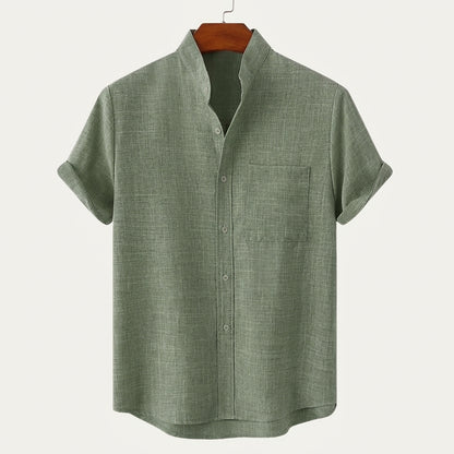 Męska koszula z krótkim rękawem i stójką-Shirts for men-Olave