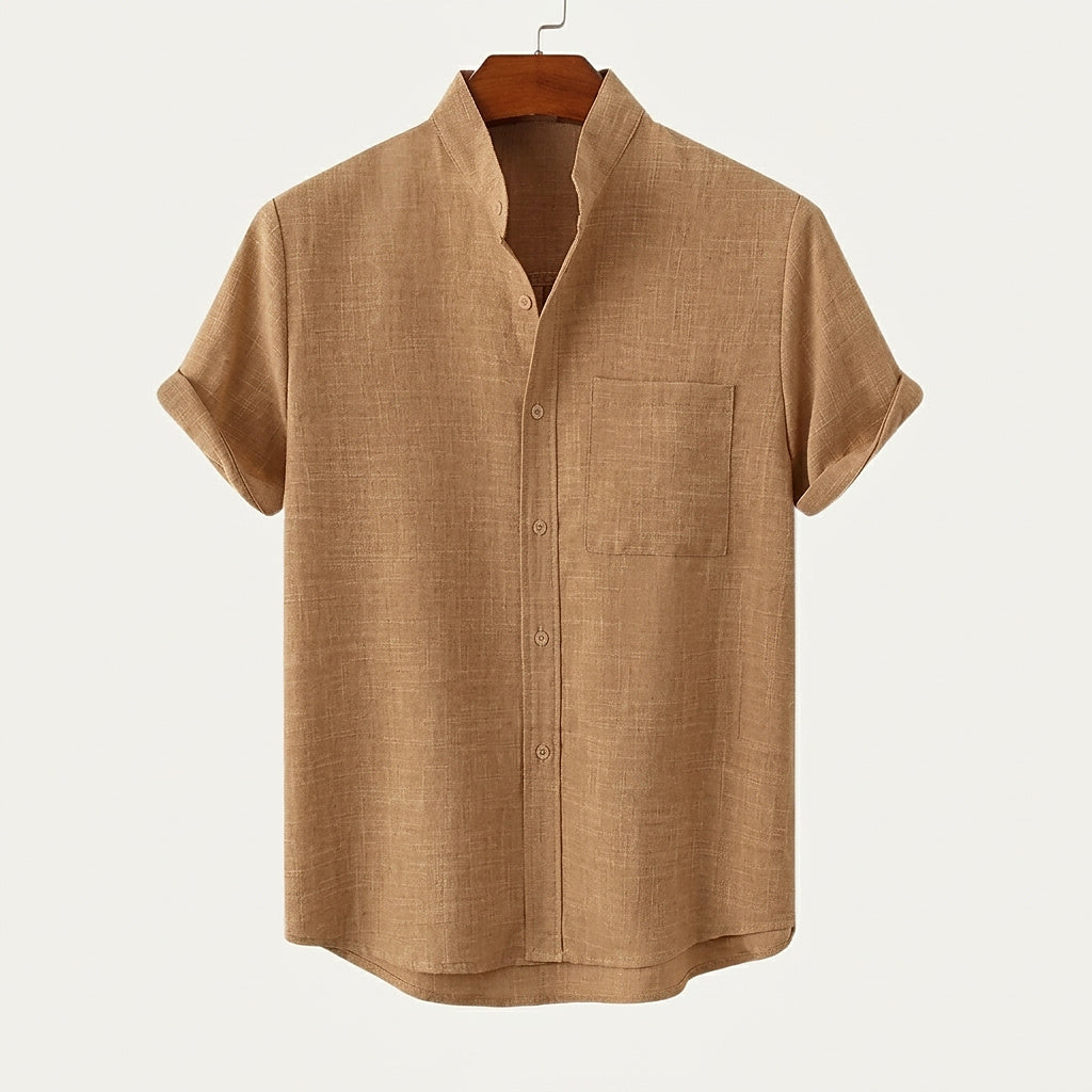 Męska koszula z krótkim rękawem i stójką-Shirts for men-Olave