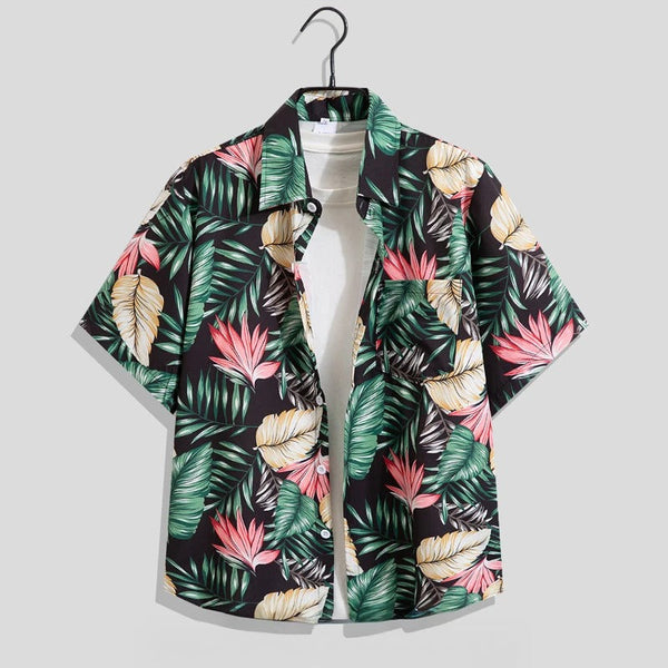 Męska koszula z krótkim rękawem w kwiatowy wzór-Shirts for men-Olave