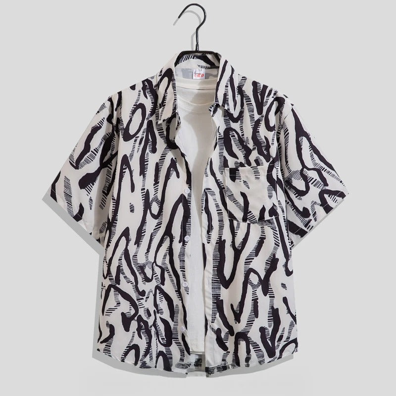 Męska koszula z krótkim rękawem w kwiatowy wzór-Shirts for men-Olave