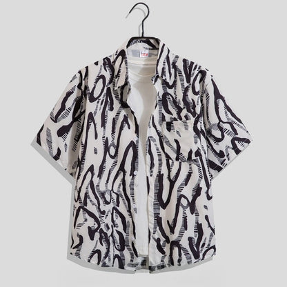 Męska koszula z krótkim rękawem w kwiatowy wzór-Shirts for men-Olave