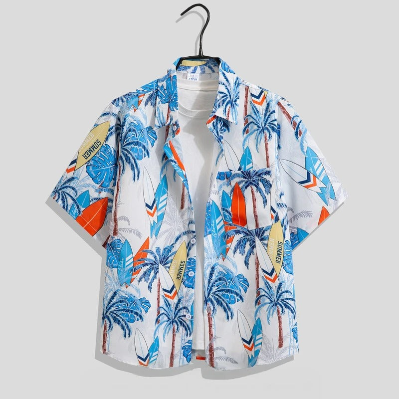 Męska koszula z krótkim rękawem w kwiatowy wzór-Shirts for men-Olave