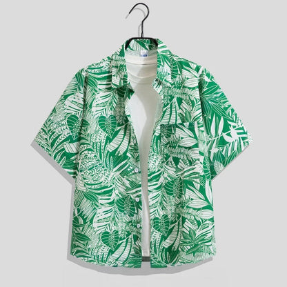 Męska koszula z krótkim rękawem w kwiatowy wzór-Shirts for men-Olave