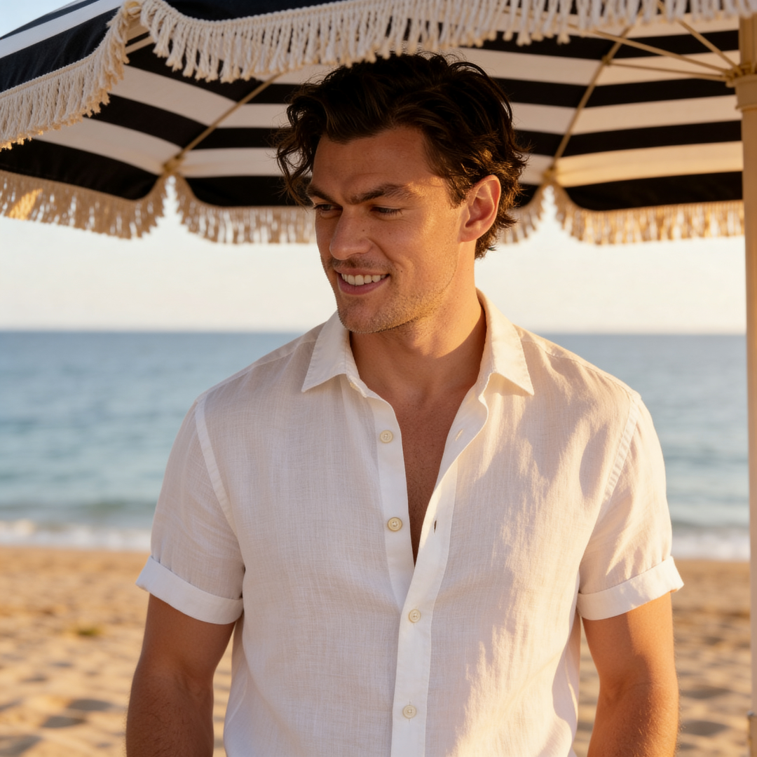 Męska koszula z krótkim rękawem zapinana na guziki-Shirts for men-Olave