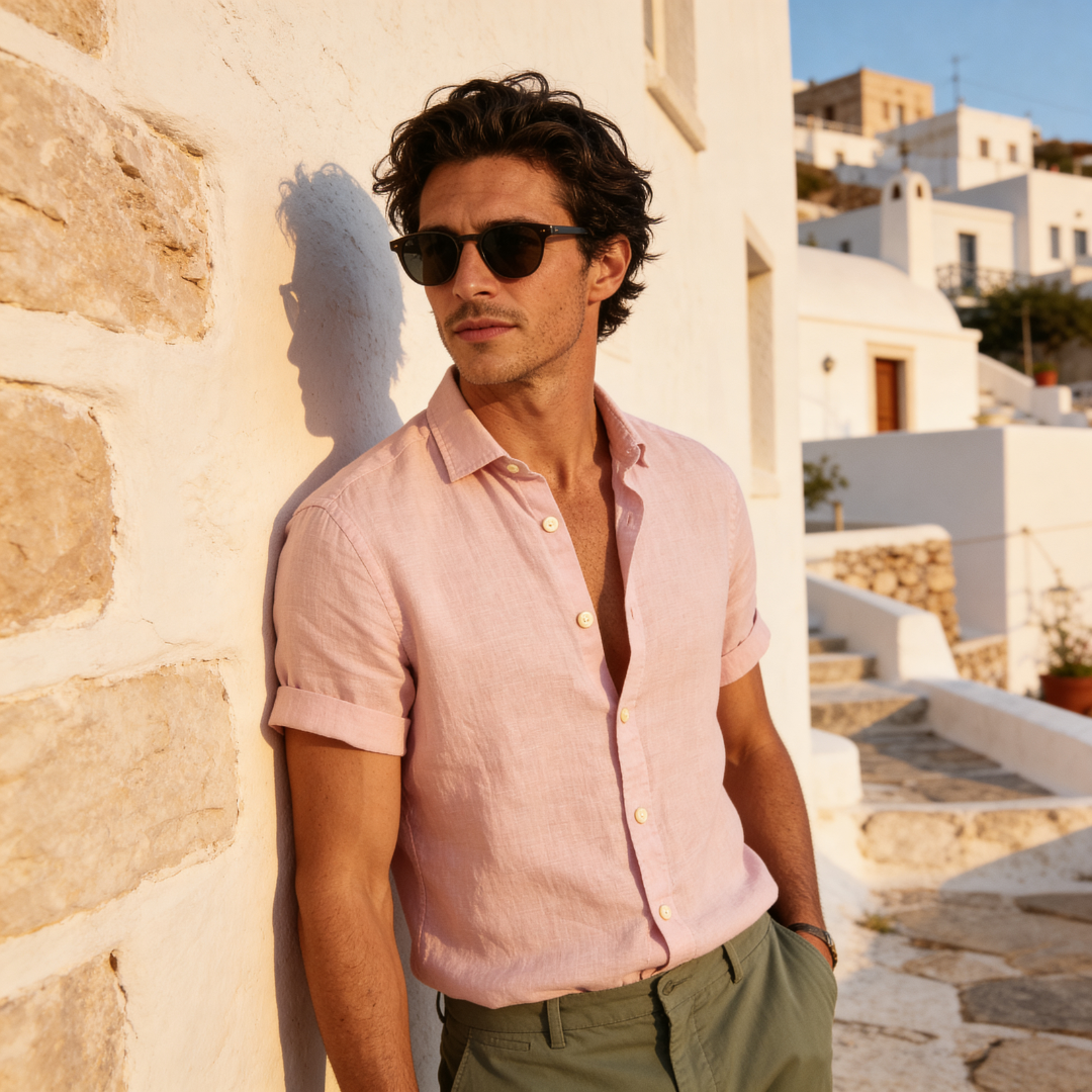 Męska koszula z krótkim rękawem zapinana na guziki-Shirts for men-Olave