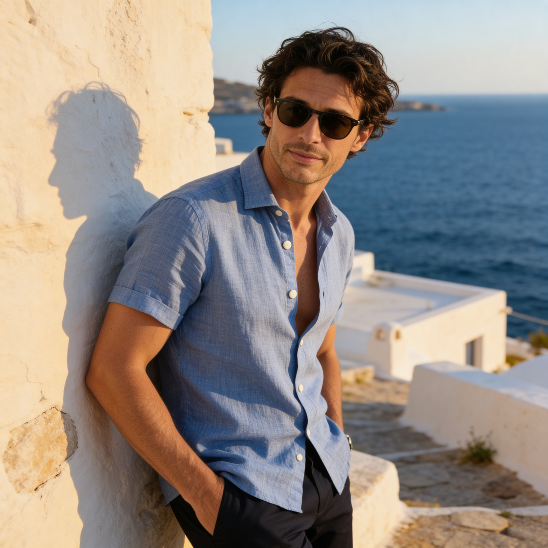 Męska koszula z krótkim rękawem zapinana na guziki-Shirts for men-Olave