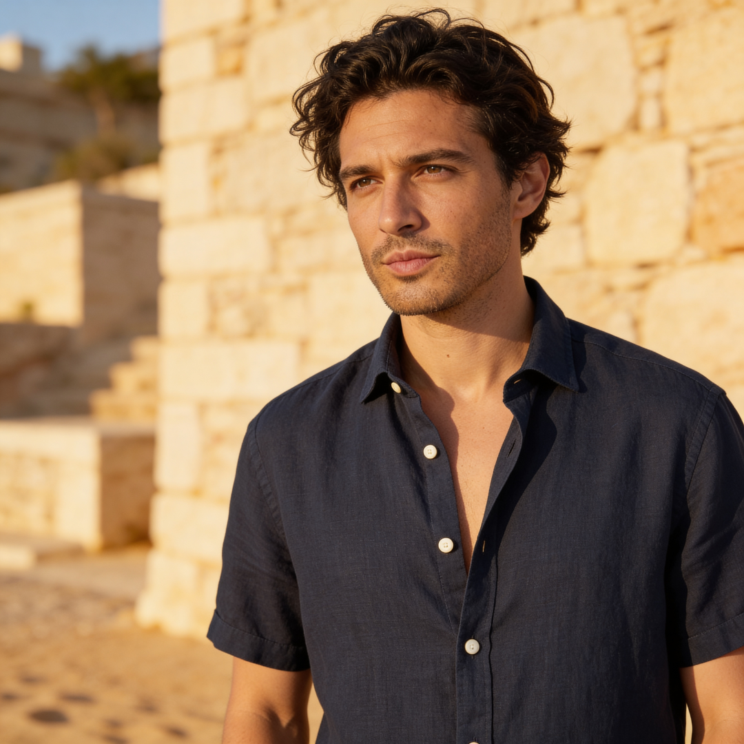 Męska koszula z krótkim rękawem zapinana na guziki-Shirts for men-Olave
