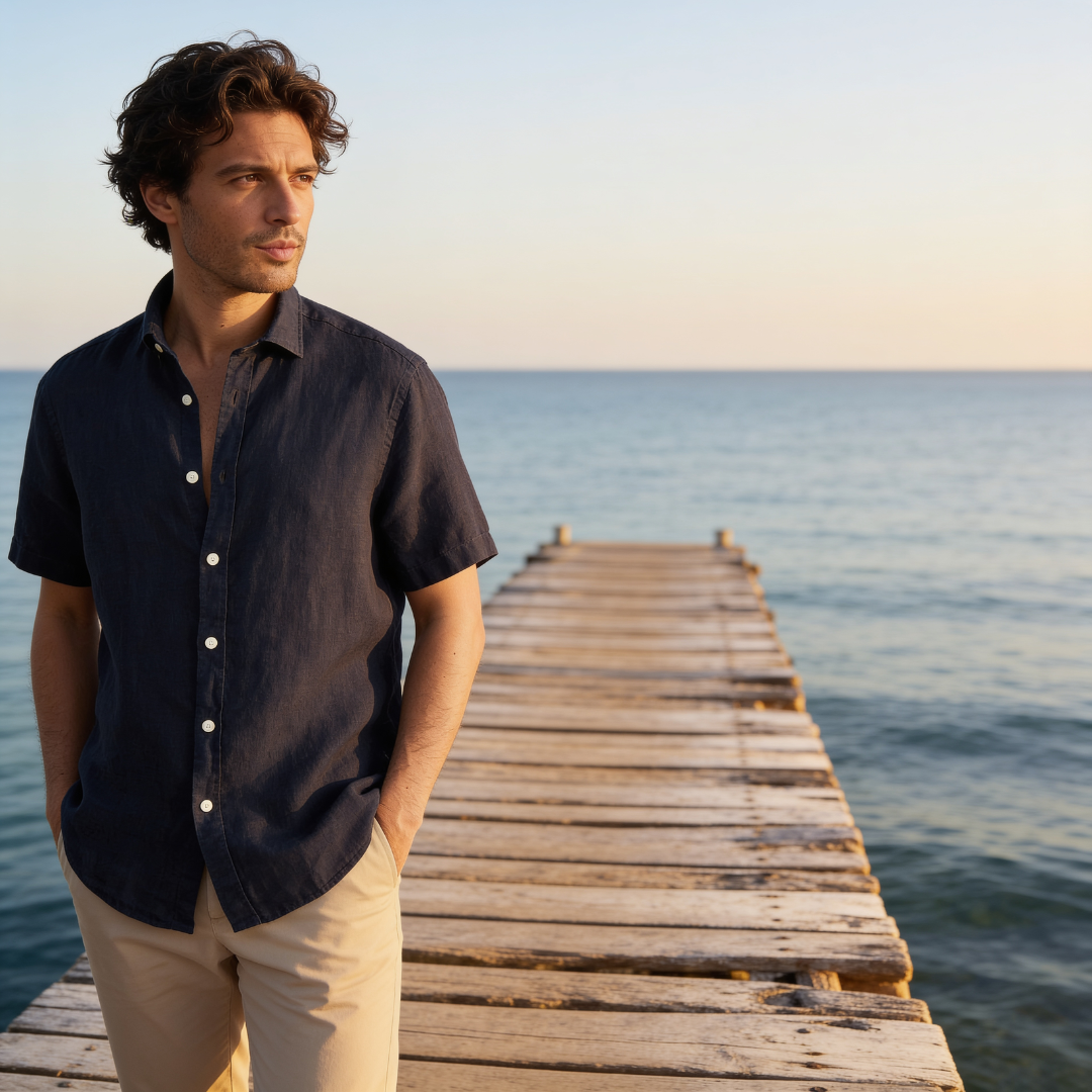 Męska koszula z krótkim rękawem zapinana na guziki-Shirts for men-Olave