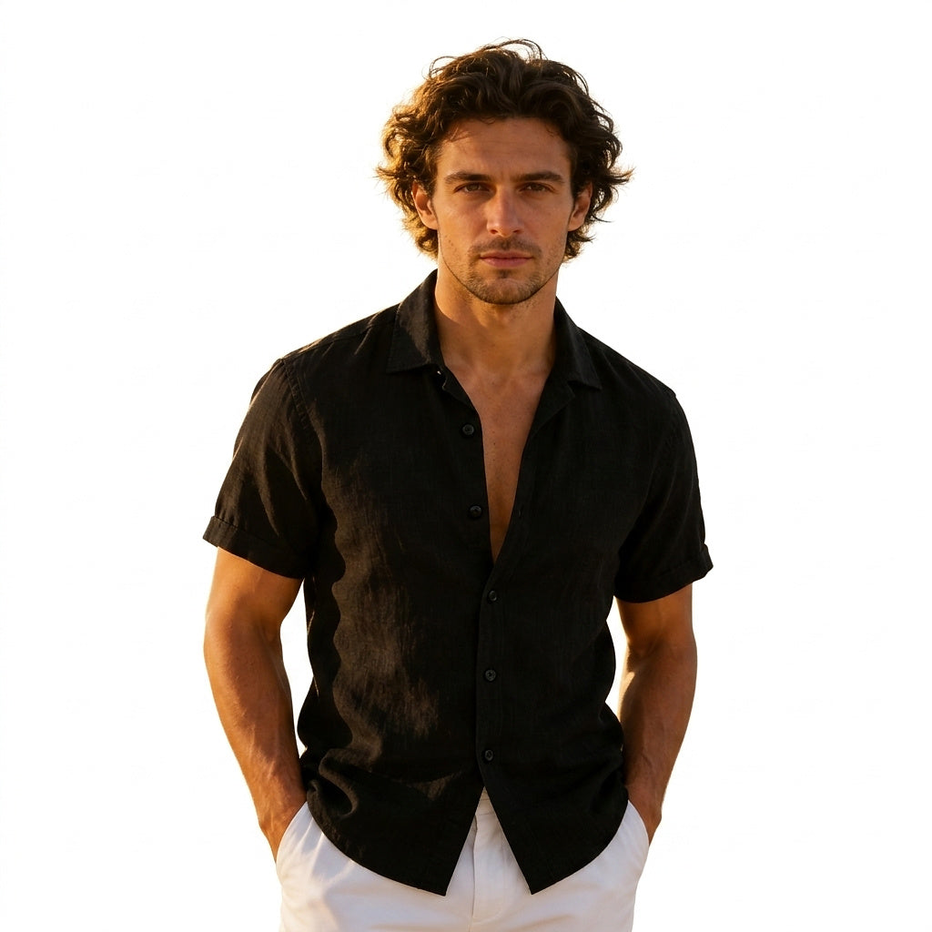 Męska koszula z krótkim rękawem zapinana na guziki-Shirts for men-Olave