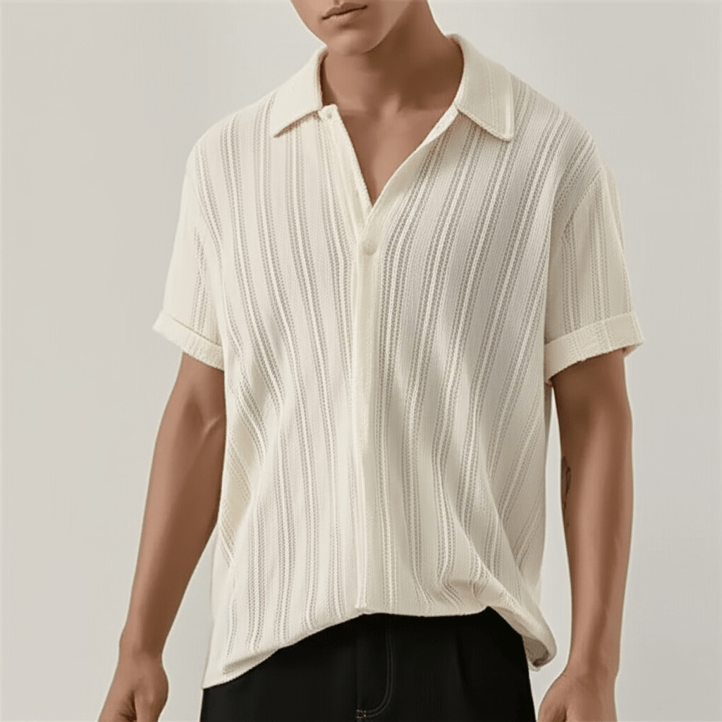Męska koszula z krótkim rękawem zapinana na guziki-Shirts for men-Olave