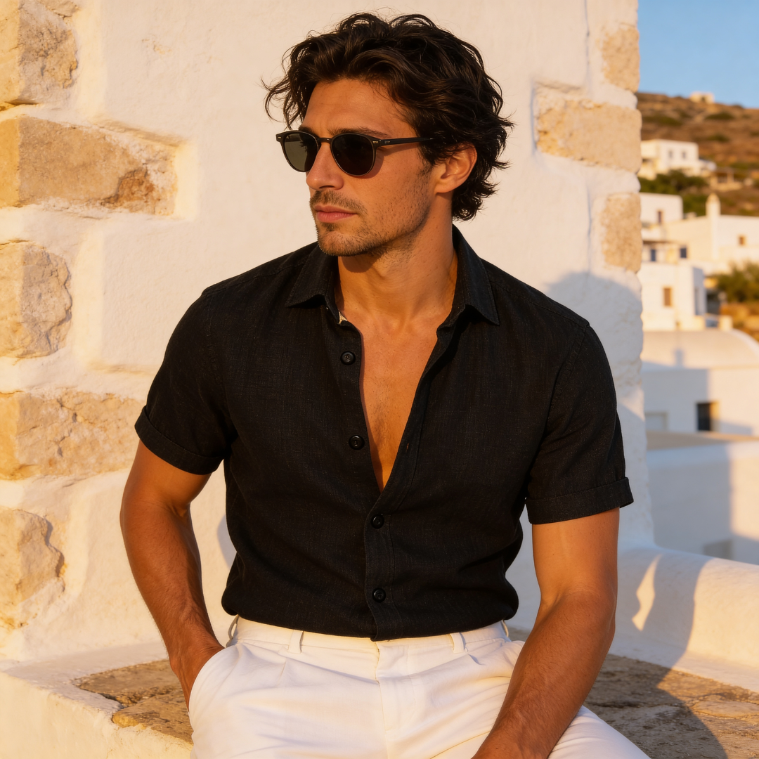 Męska koszula z krótkim rękawem zapinana na guziki-Shirts for men-Olave