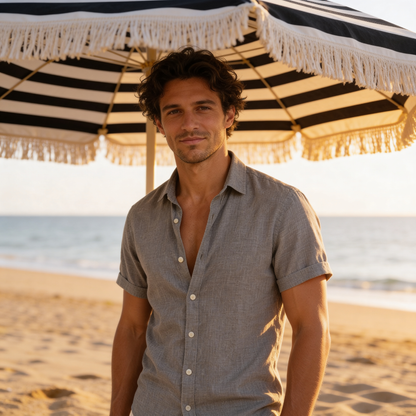 Męska koszula z krótkim rękawem zapinana na guziki-Shirts for men-Olave