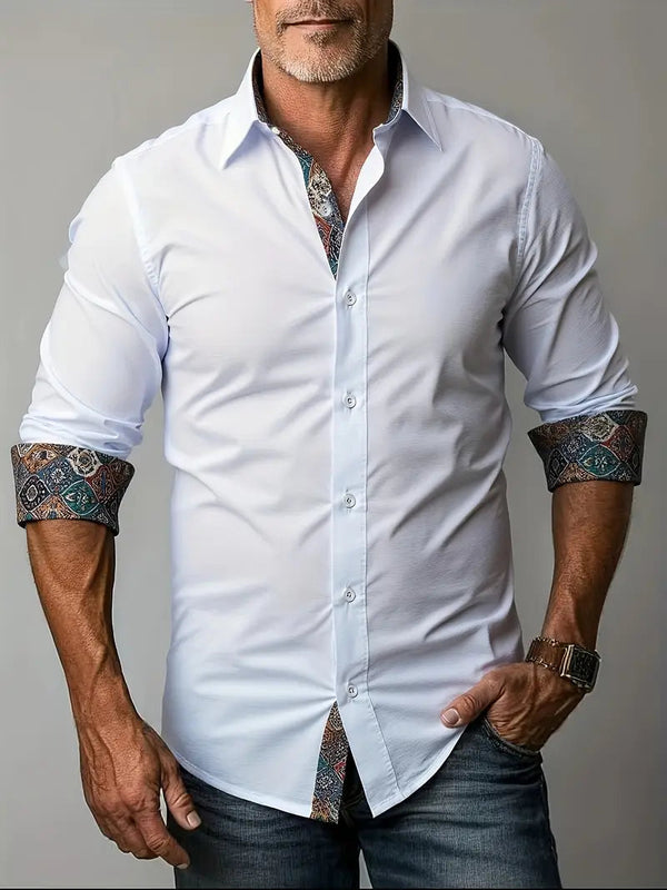 Męska koszula zapinana na guziki z wzorzystym wykończeniem-Shirts for men-Olave