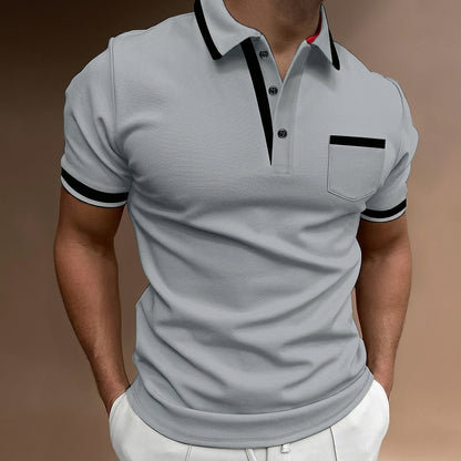 Męska koszulka polo typu slim fit z kontrastowym wykończeniem-T-Shirts & Polos for men-Olave