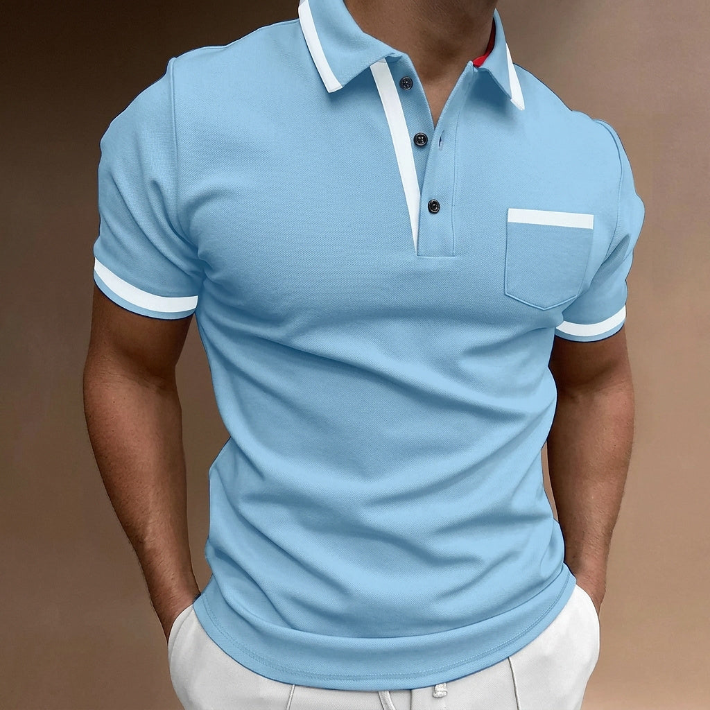 Męska koszulka polo typu slim fit z kontrastowym wykończeniem-T-Shirts & Polos for men-Olave