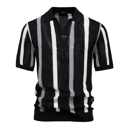 Męska koszulka polo z dzianiny w paski-T-Shirts & Polos for men-Olave