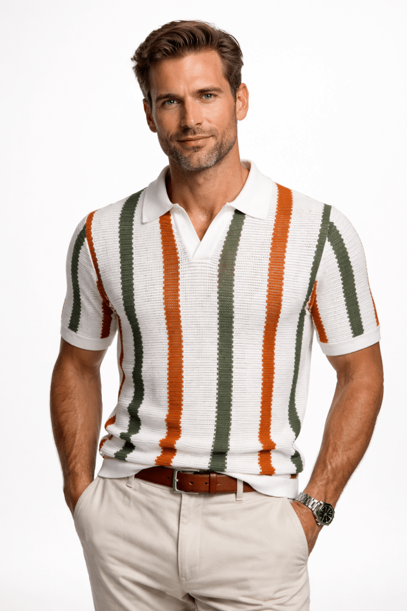 Męska koszulka polo z dzianiny w paski-T-Shirts & Polos for men-Olave