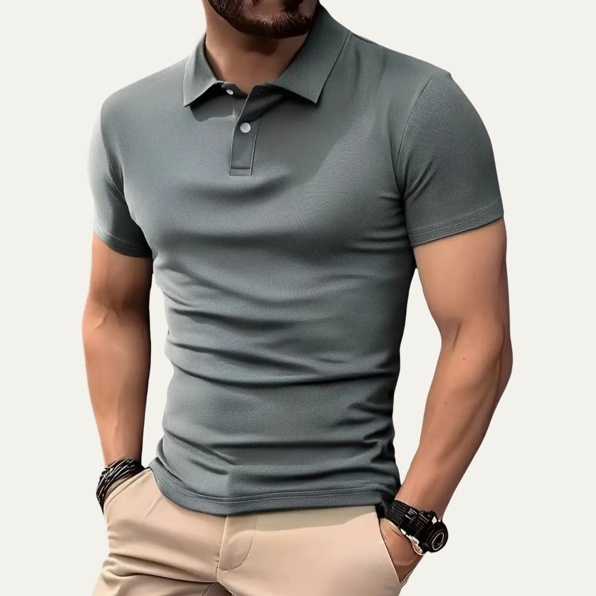 Męska koszulka polo z krótkim rękawem i zapięciem na guziki-Shirts for men-Olave