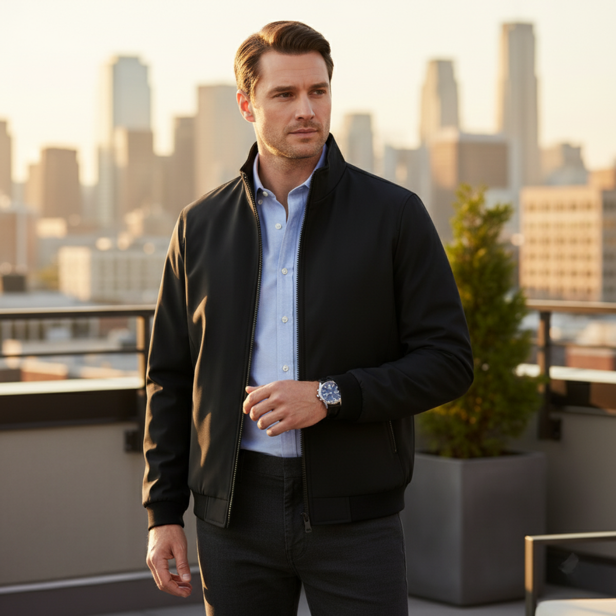 Męska kurtka bomberka ze stójką i podszewką z polaru-Jackets for men-Olave