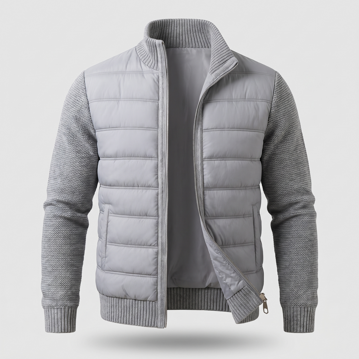 Męska kurtka hybrydowa typu puffer z dzianinowymi rękawami-Jackets for men-Olave