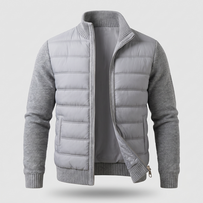 Męska kurtka hybrydowa typu puffer z dzianinowymi rękawami-Jackets for men-Olave