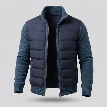Męska kurtka hybrydowa typu puffer z dzianinowymi rękawami-Jackets for men-Olave