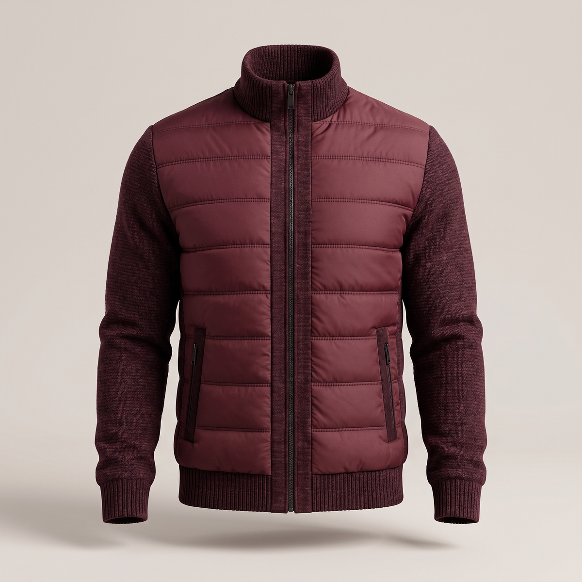 Męska kurtka hybrydowa typu puffer z dzianinowymi rękawami-Jackets for men-Olave