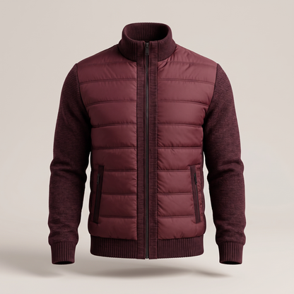 Męska kurtka hybrydowa typu puffer z dzianinowymi rękawami-Jackets for men-Olave