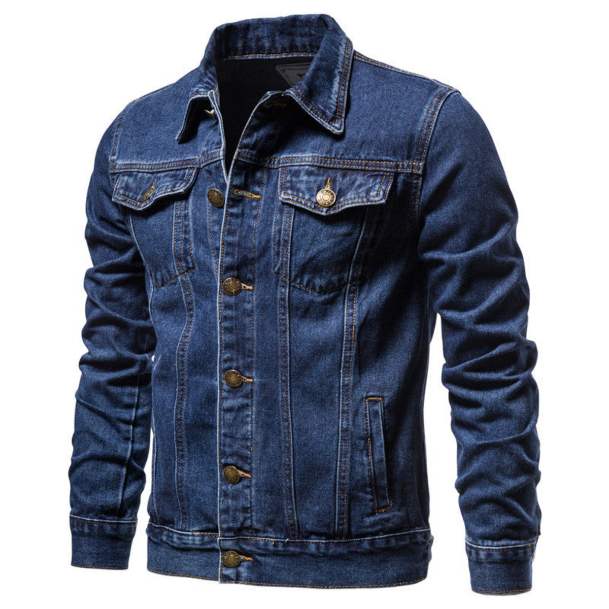 Męska kurtka jeansowa typu trucker z zapięciem na guziki i kieszeniami z klapkami-Jackets for men-Olave