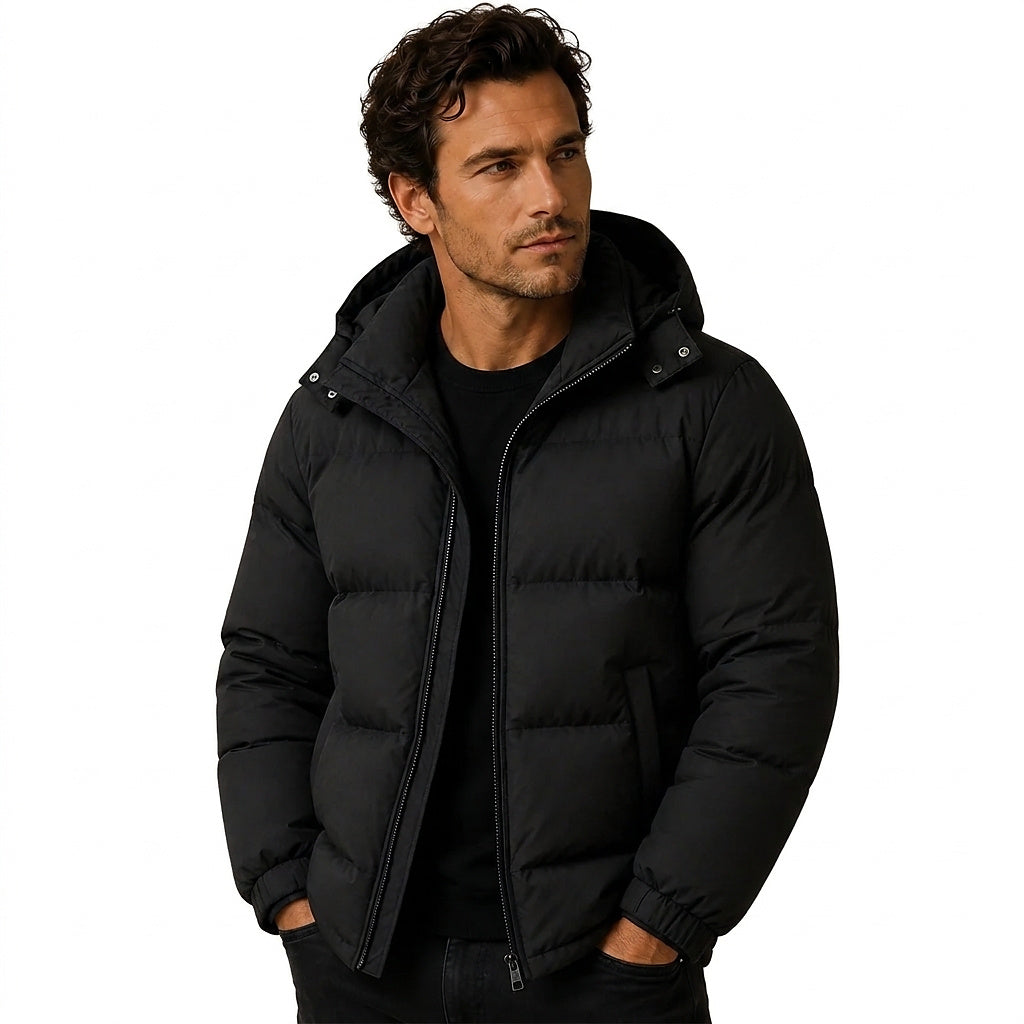 Męska kurtka puchowa z kapturem i zapięciem na zamek-Jackets for men-Olave