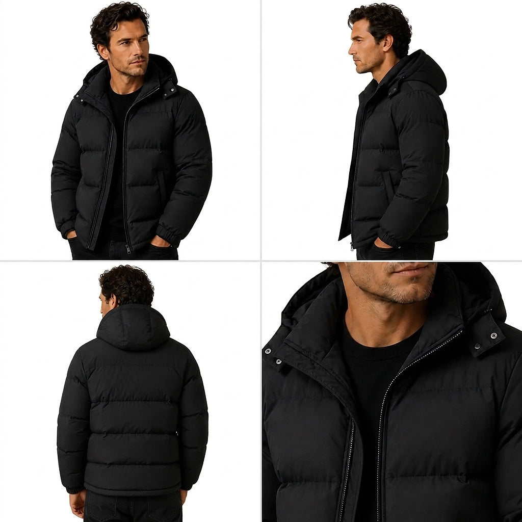 Męska kurtka puchowa z kapturem i zapięciem na zamek-Jackets for men-Olave