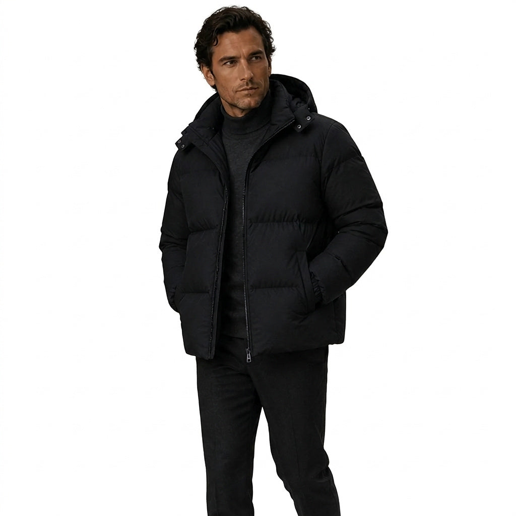Męska kurtka puchowa z kapturem i zapięciem na zamek-Jackets for men-Olave
