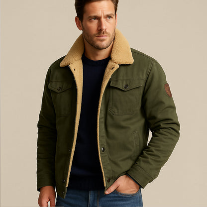 Męska kurtka użytkowa z podszewką z polaru i zapięciem na guziki-Jackets for men-Olave