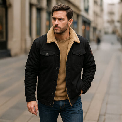 Męska kurtka użytkowa z podszewką z polaru i zapięciem na guziki-Jackets for men-Olave