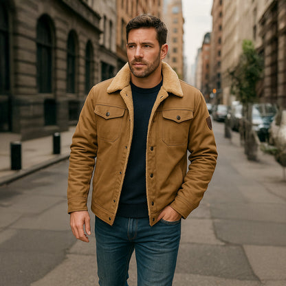 Męska kurtka użytkowa z podszewką z polaru i zapięciem na guziki-Jackets for men-Olave