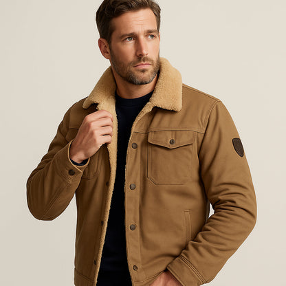 Męska kurtka użytkowa z podszewką z polaru i zapięciem na guziki-Jackets for men-Olave